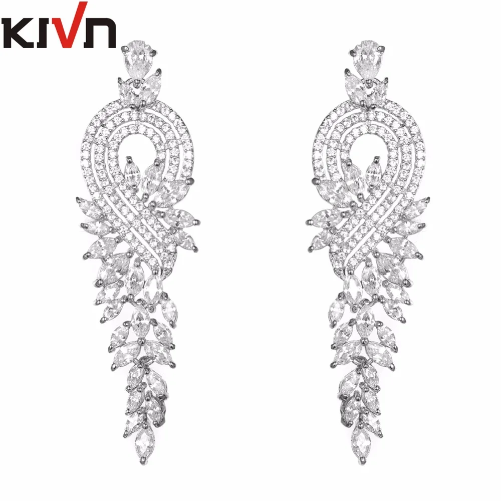 Модные ювелирные изделия KIVN Роскошные Длинные серьги с фианитами свадебные для