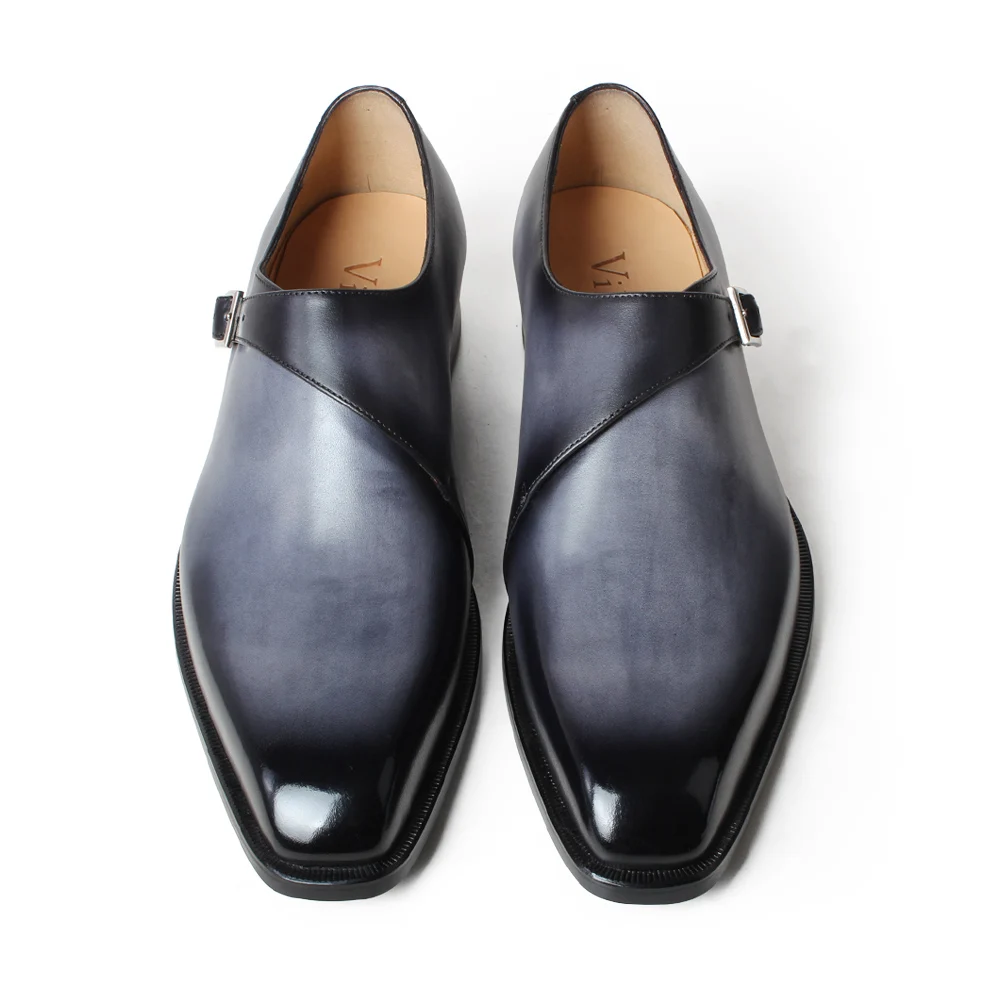 VIKEDUO Buckle Monk Strap Shoes For Men Genuine Leather Patina Dress Handmade Wedding Office Formal Suits Footwear Zapatos | Обувь