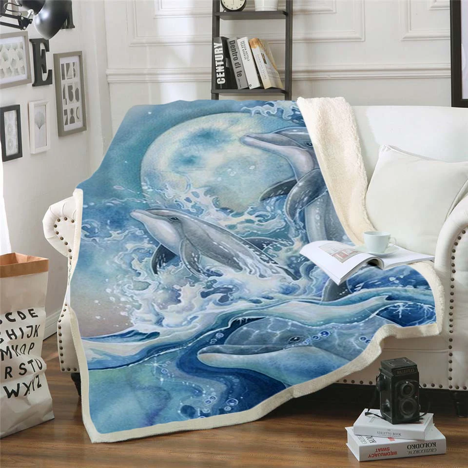 Plstar Cosmos Cute dolphin colorful animal Blanket 3D print Sherpa on Bed Home Textiles Dreamlike style-2 |
