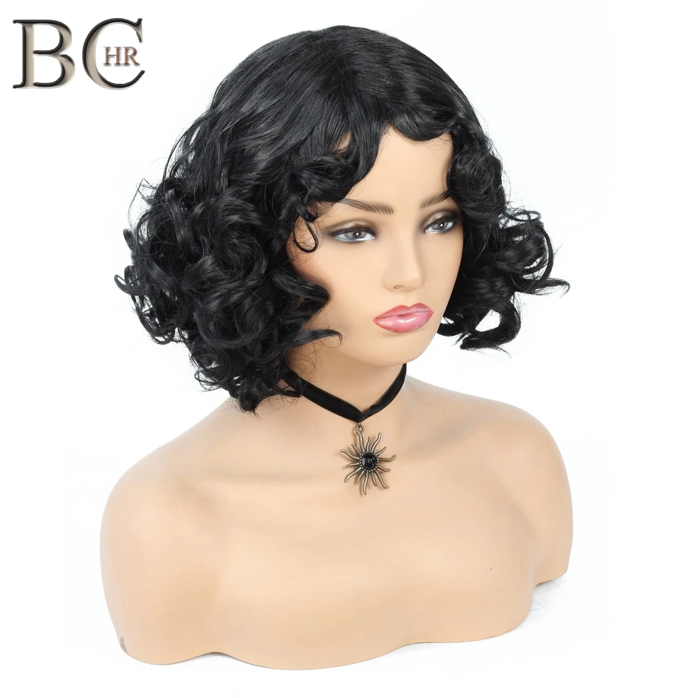 

BCHR Hair Short Synthetic Wigs Kinky Curly 1B Only Synthetic Wigs For Women Heat Resistant Free Shipping