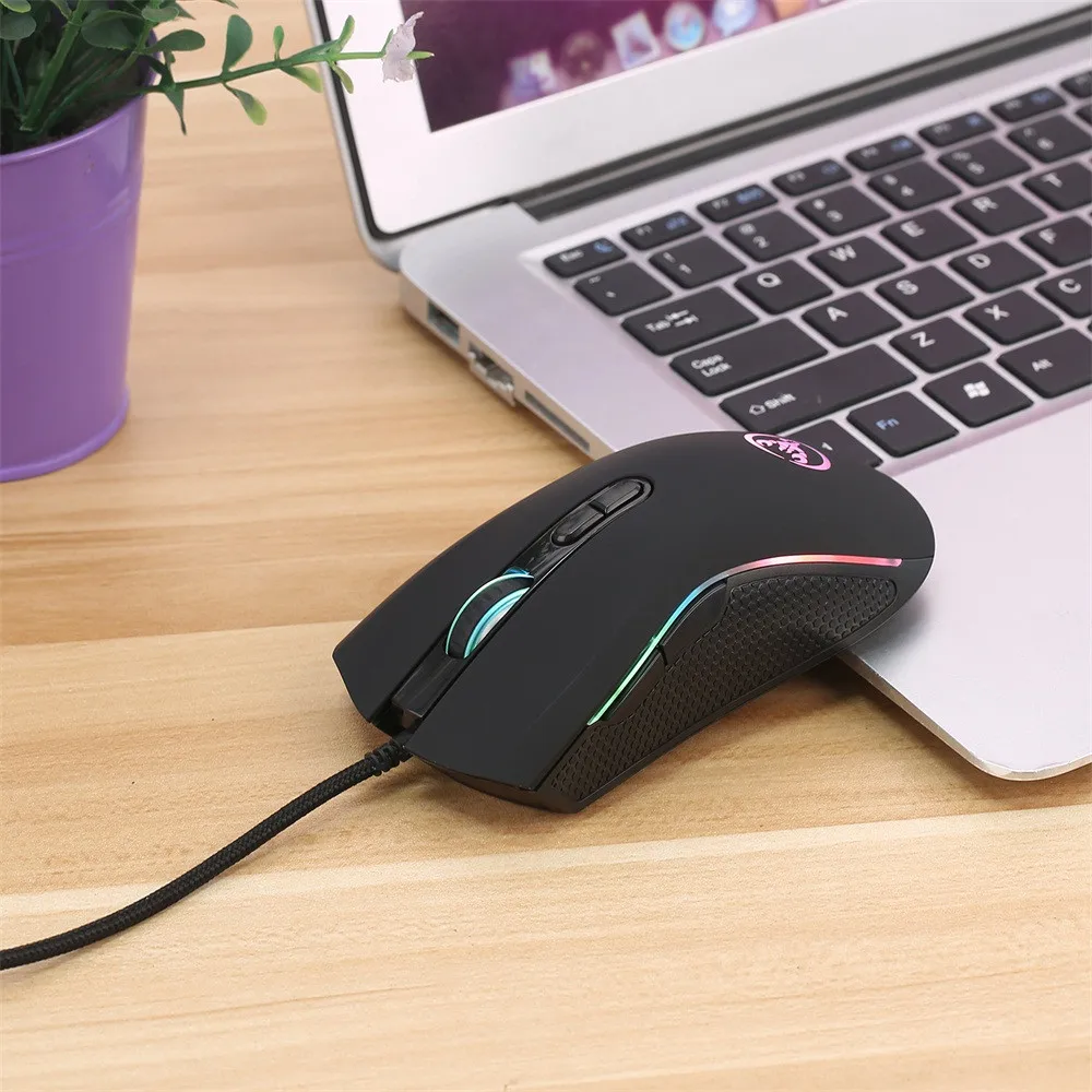 HXSJ Совершенно новая оптическая профессиональная игровая мышь 3200DPI с 7 яркими