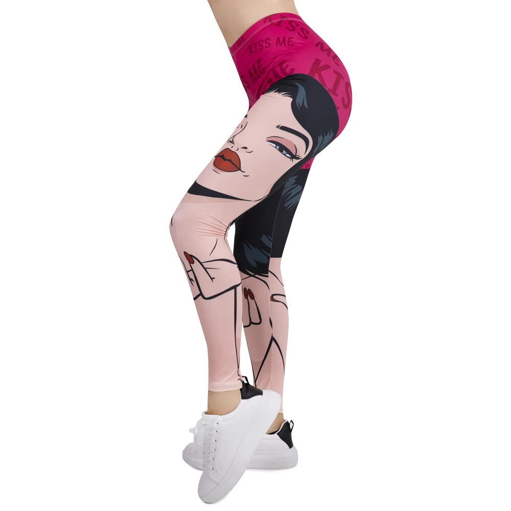 Women Legging KISS ME Printing Leggins Slim High Elasticity Legins Popular Fitness Leggings Female Pants | Женская одежда