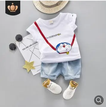 2019 Summer New Children Outfits Cute Cartoon Robot Cat Short Sleeve Suit Toddler Baby Clothes Costume for Kids 0-4Y SY-F192222 | Детская