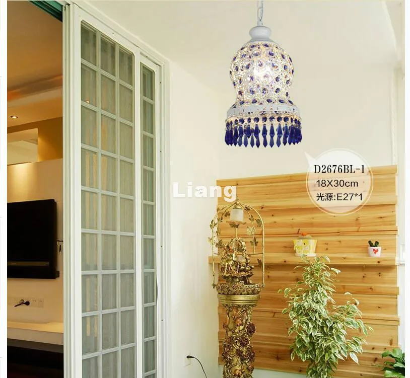 Бесплатная доставка Белый Синий стиль богемский подвесной светильник красочный