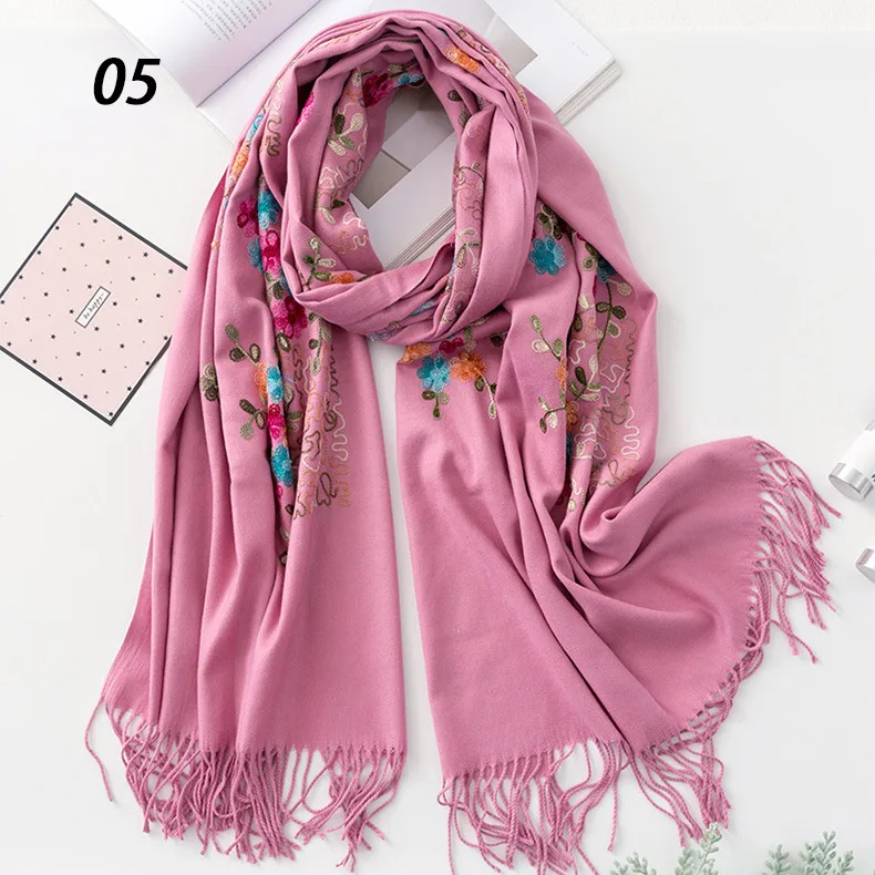 05 Pi Pink Scarf Новинка, Sparsil, стильный Для женщин зимние кашемировые шарфы теплый с кисточкой, с цветами и вышивкой шаль для отдыха пашмины 70x200 длинный шарф хиджаб - Цвет: 05 Pi Pink Scarf