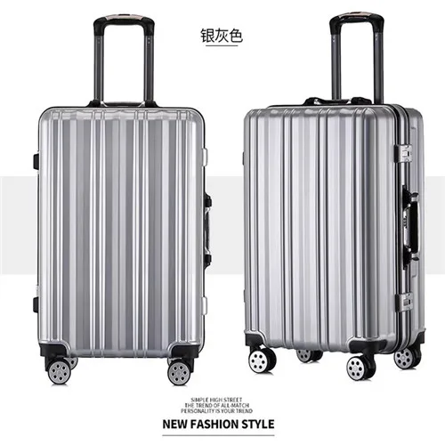 Silver KLQDZMS Высокое качество алюминий рамка 20/24 дюймов планшетный ПК на колёсиках spinner бренд Дорожный чемодан на колесиках - Цвет: Silver