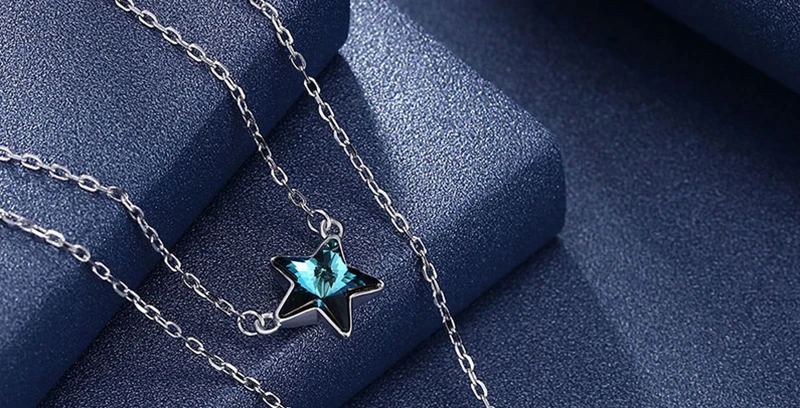Звезда ожерелье с подвеской «Снежинка» Кристалл от Swarovski с 925 пробы Серебряный двойной цепи кулон для женщин Свадебные украшения