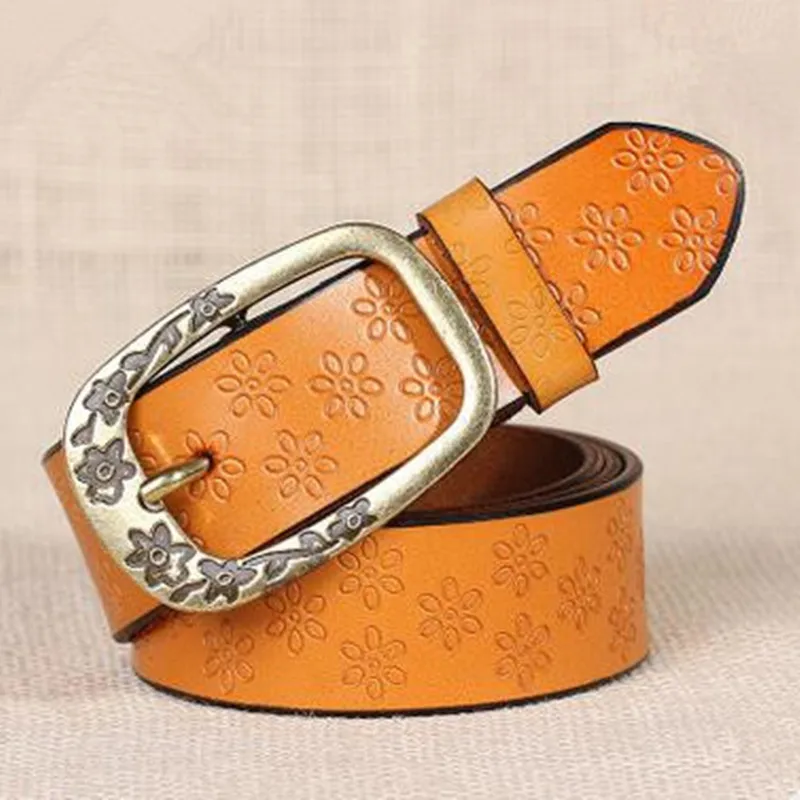 

Hot Sale New Fashion Wide Genuine leather belt woman Floral Cow skin belts women Top quality strap female