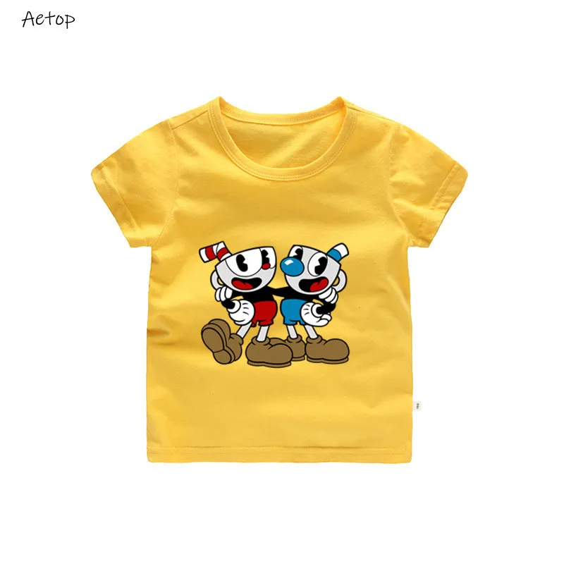 yellow 1 От 2 до 12 лет футболка детская футболка с короткими рукавами Cuphead And Mugman, футболка с дьяволом Детская летняя одежда b909 - Цвет: yellow 1