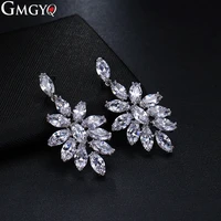 gmgyq 2018 new fashion silver color big ice flower stud earrings for elegant women zirconia jewelry close friend gift