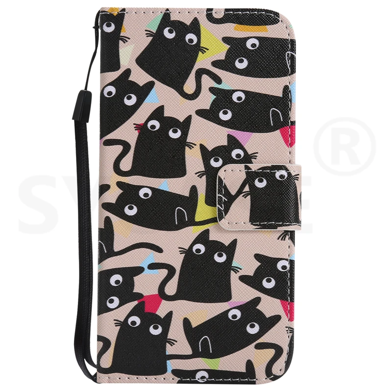 cat SYCASE флип чехол для Huawei P8 9 10 Lite mate9 mate10 lite окрашенный бумажник для Карт Подставка Роскошная искуственная кожа с рисунком мультяшная сумка для телефона - Цвет: cat