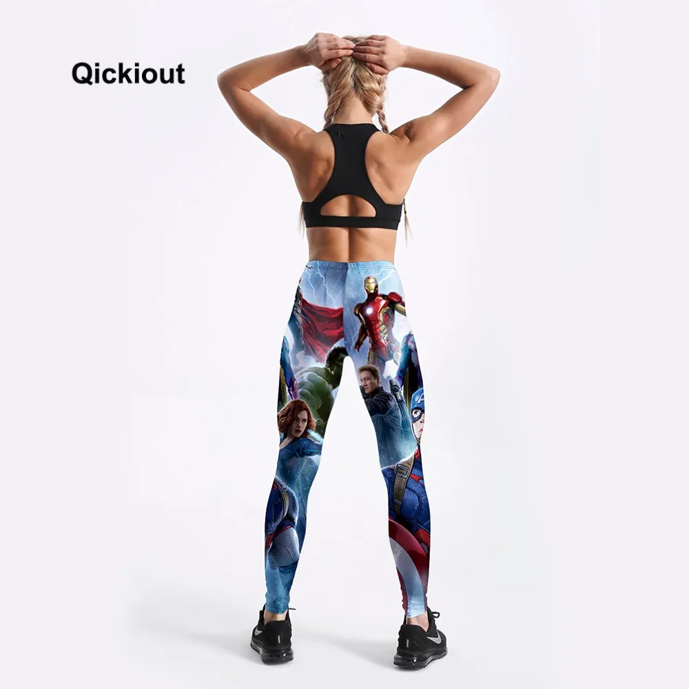 Qickitout Women Leggings Casual Long Pants High Waist Captain America Iron Man Thor Hulk Black Widow Avengers Pinted | Женская одежда