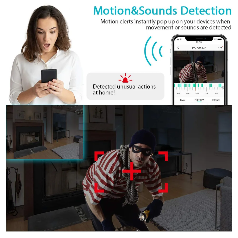 Беспроводная ip камера 1080P HD WiFi домашняя безопасности Детский монитор Поддержка