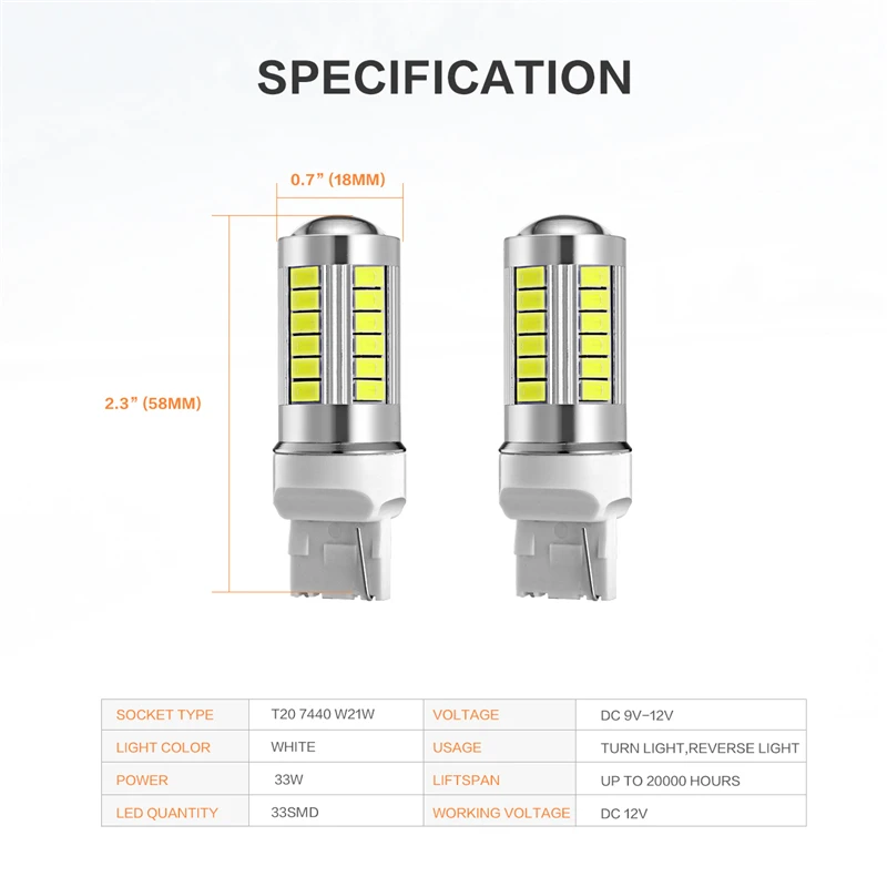 Oslamp 2шт T20 7440 W21W светодиодный автомобильный светильник s 33W автомобильные лампы