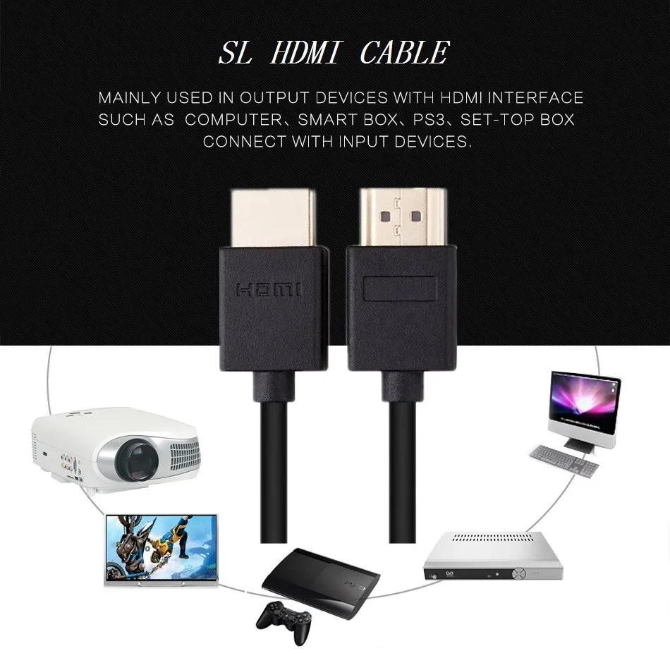 SL 1 5 м HDMI кабель 2 0 4k 3D 60FPS Папа-папа для HD TV LCD ноутбука PS3/4 проектор компьютерный |