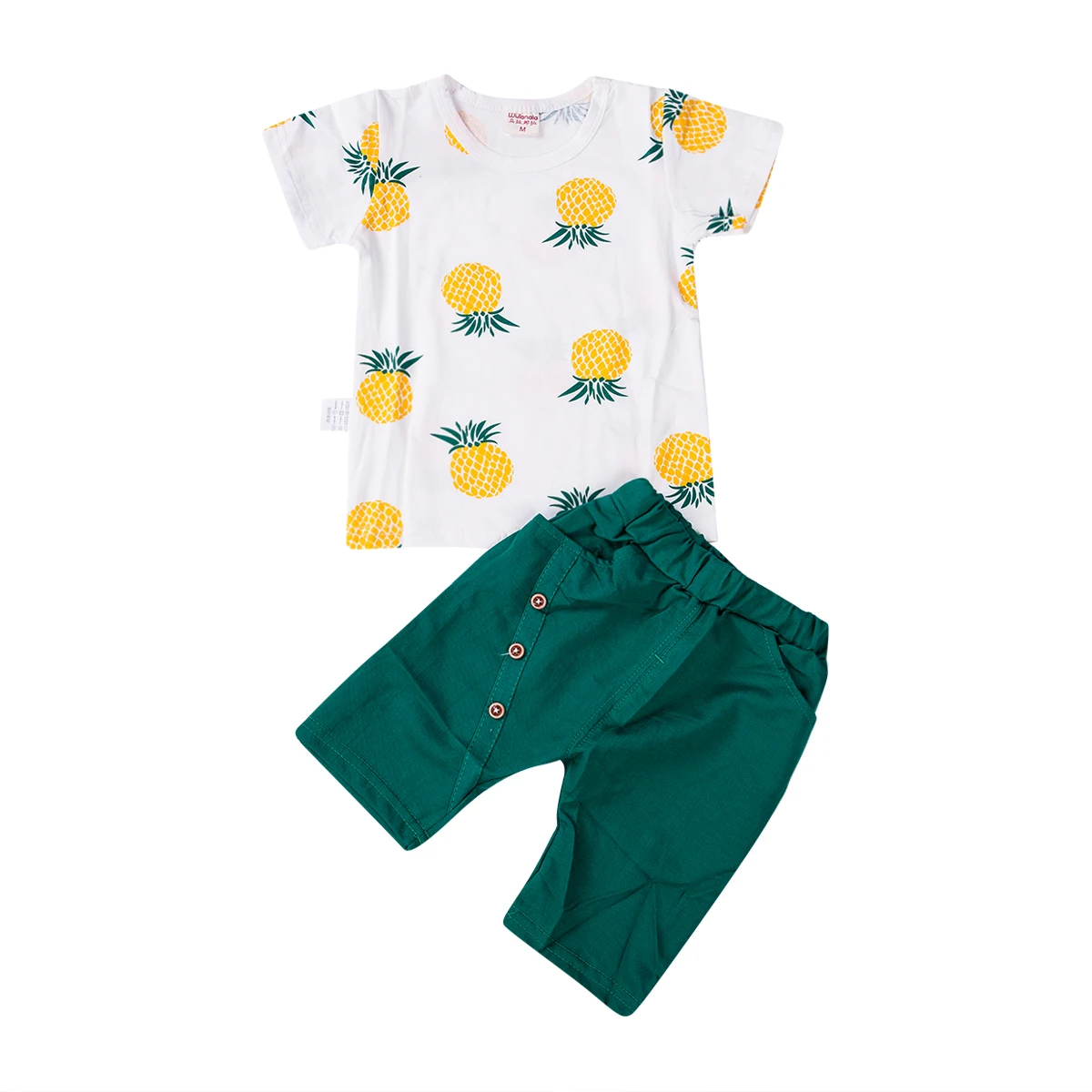 Зеленый Emmababy/футболка с короткими рукавами и рисунком ананаса для маленьких мальчиков+ шорты, Детская летняя одежда, одежда для малышей - Цвет: Зеленый