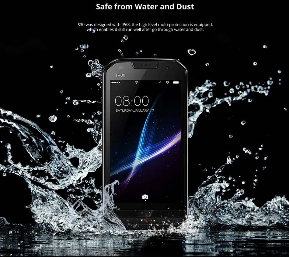 Быстрая DOOGEE S30 5," HD Мобильный Телефон IP68 Водонепроницаемый 5580 мАч 2 Гб 16 Гб 8 Мп MTK6737V Android 7,0 смартфон