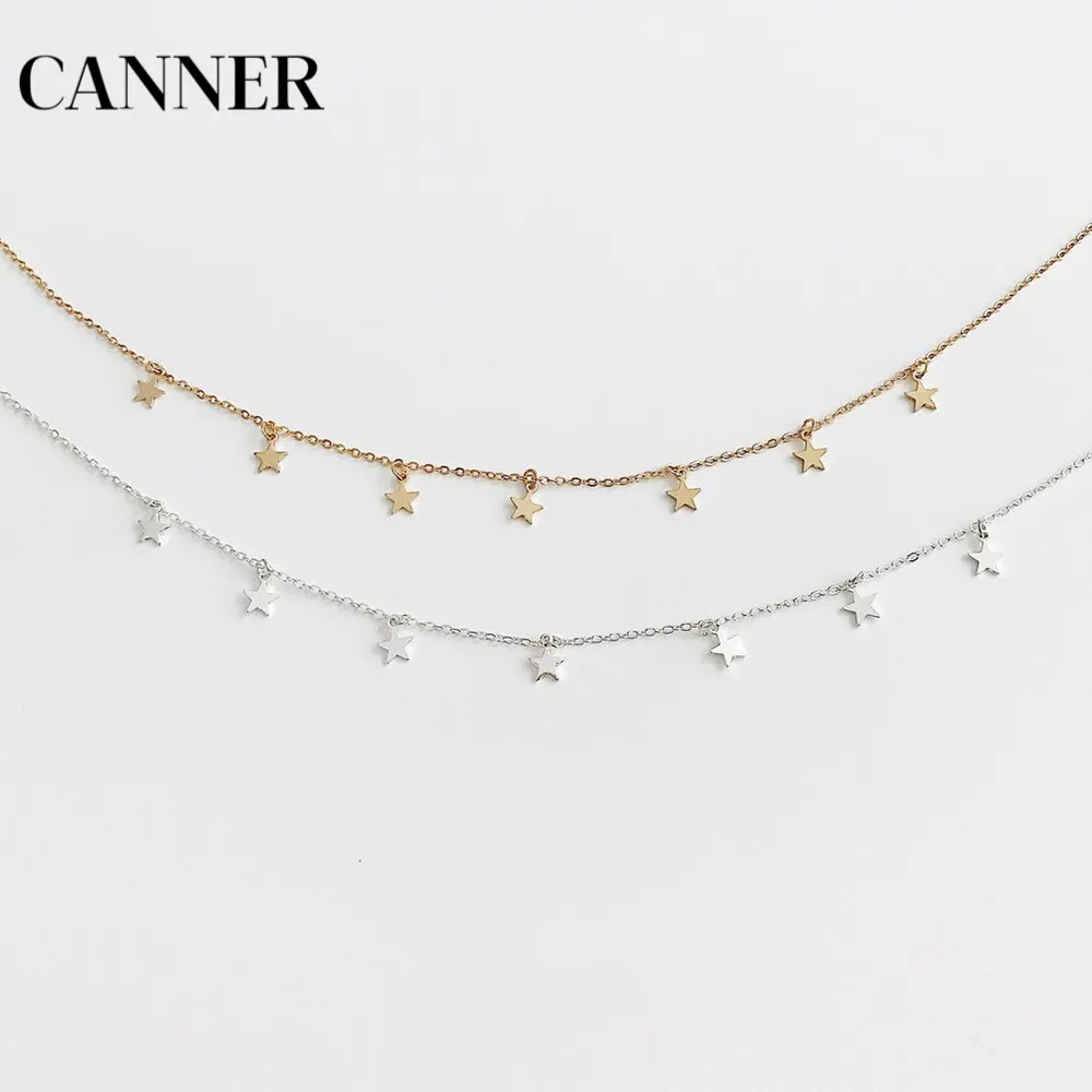 Canner Boho женский чокер золотая, Серебряная цепочка Подвески со звездами Короткие ожерелья для женщин модные вечерние ювелирные изделия