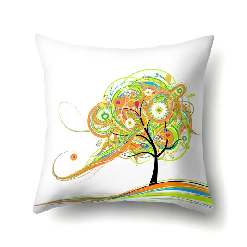 40597-005 Красочное Дерево жизни мультфильм Напечатанный узор наволочка 45*45 полиэстер Подушка декоративная диванная подушка 1 шт 40597 - Цвет: 40597-005