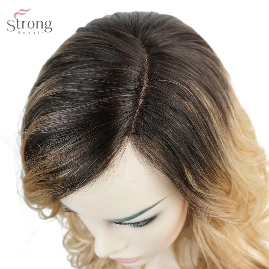 StrongBeauty парики на кружеве мононити боковая часть тепла ok Ombre коричневый/Блонд длинные вьющиеся волосы синтетический женский парик