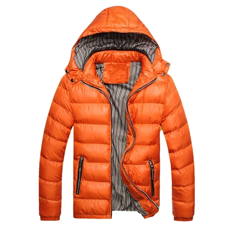 orange Новинка, мужские зимние куртки, повседневные парки, мужские ветровки, одноцветные, качественные, плотные, с капюшоном, одноцветные, облегающие, модная брендовая одежда - Цвет: orange