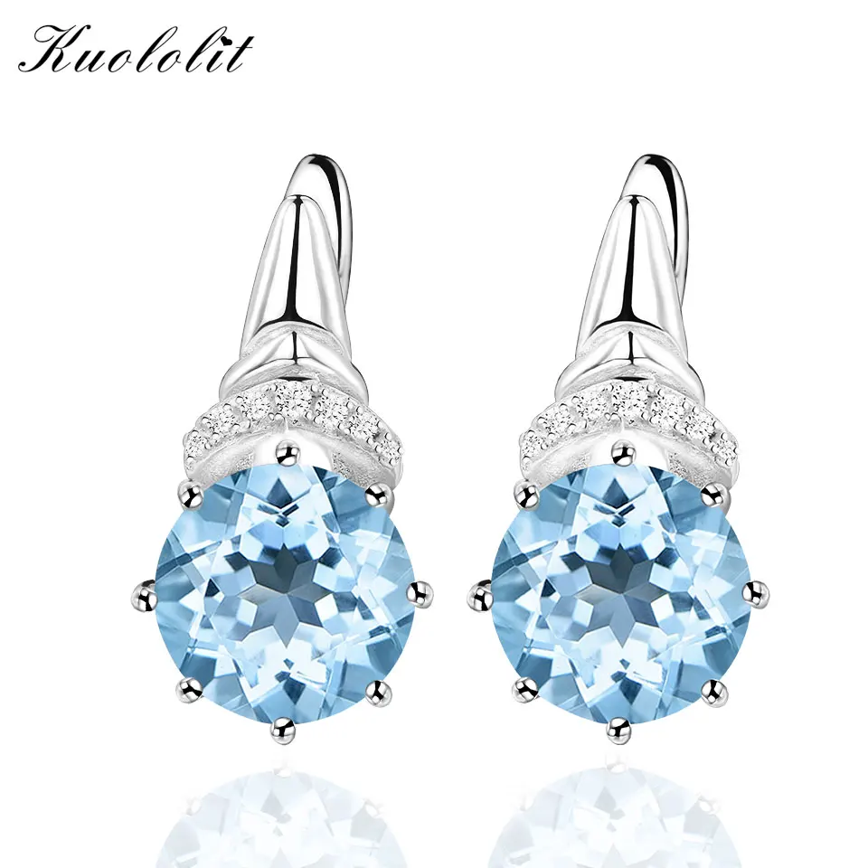 Kuolit 4.7ct натуральный небесно-голубой топаз, клипсы для женщин, натуральная 925 пробы, серебро, Ретро стиль, хорошее ювелирное изделие для женщин, подарок для девушек