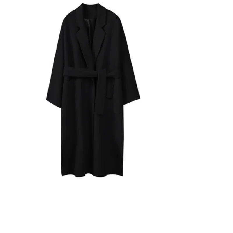 

XUXI 2019 New Women Wool Winter Coat Women Thicken Medium Long Necklace Long Sleeve Open Front Belt Layer Female Overcoat FZ261
