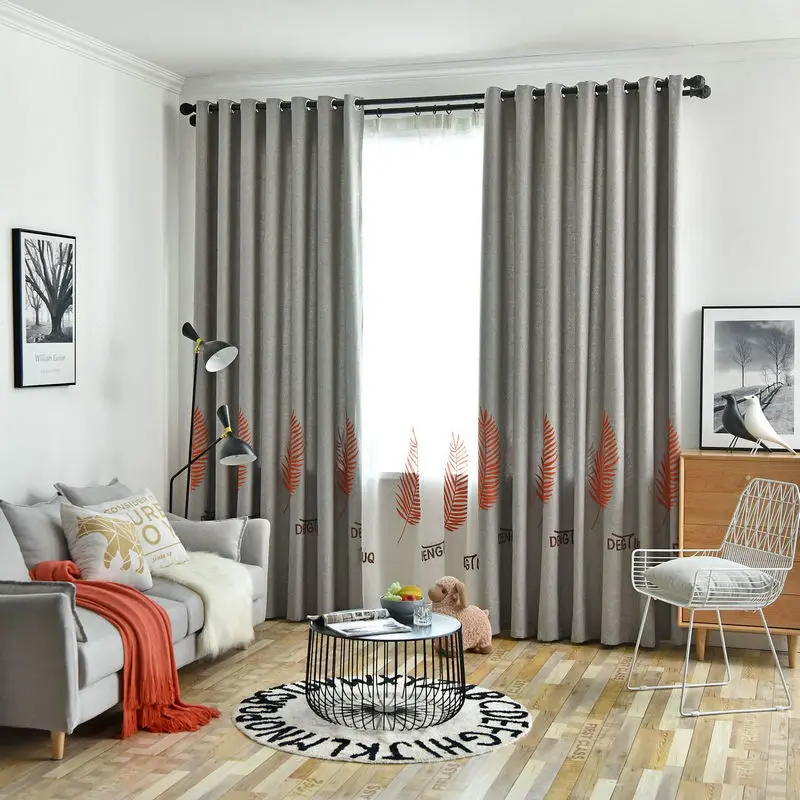 

Curtains for Living Room Nordic Minimalist Modern sStyle High-Grade Embroidery Small Fresh Leaves Bedroom