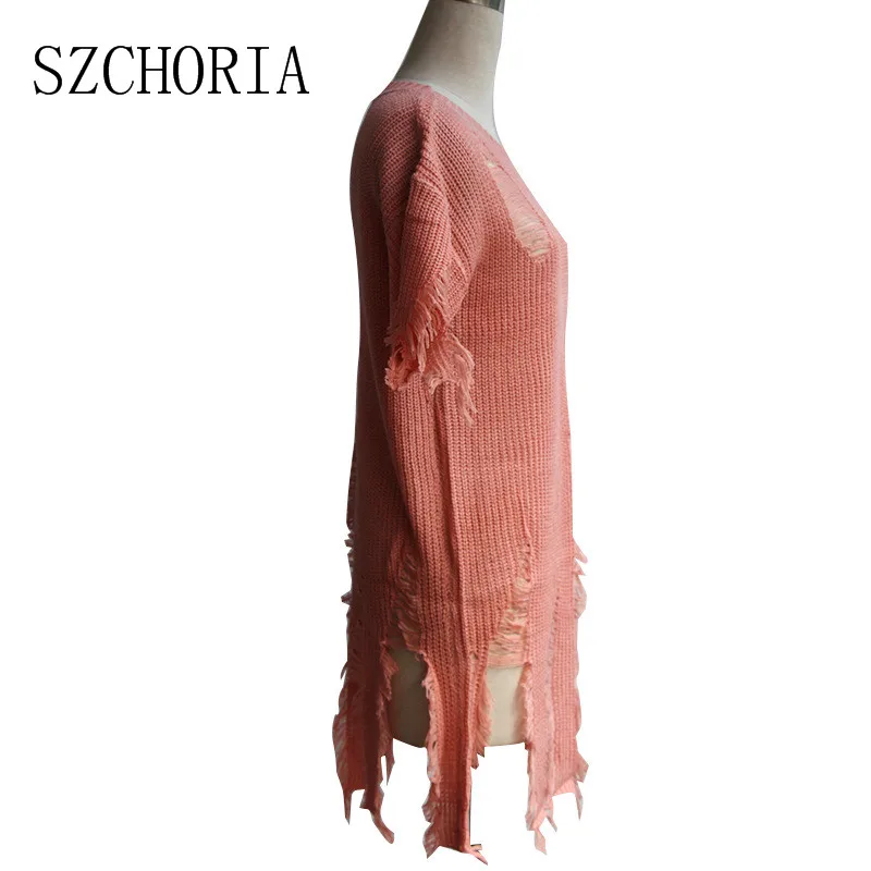 SZCHORIA новые модные женские туфли мини Платья-свитеры отверстие по колено Свитера