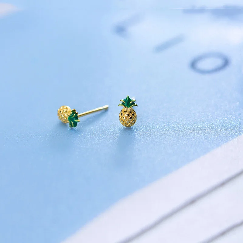 INZATT Tiny Cute Fruit Pineapple Shape Real 925 Sterling Silver Stud Earrings Prevent Allergy Girl Bithday Party Fine Jewelry | Украшения и