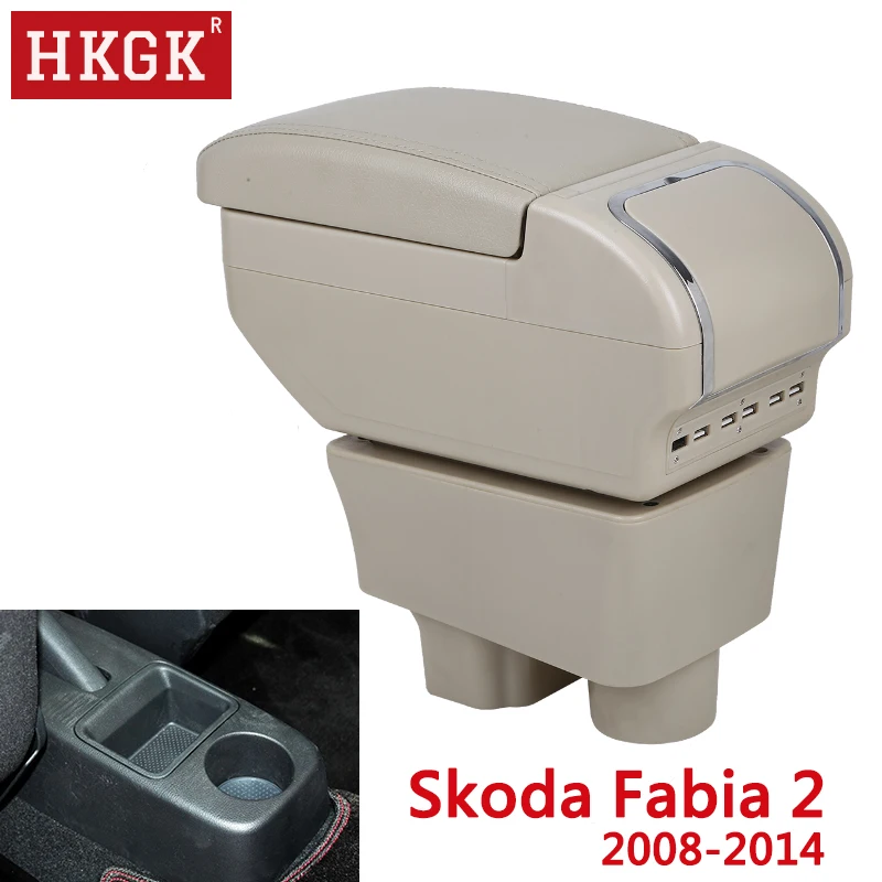 Центральный контейнер для Skoda Fabia/fabia2 2008- подлокотник коробка двойной слой вращающийся из искусственной кожи USB интерфейс аксессуары