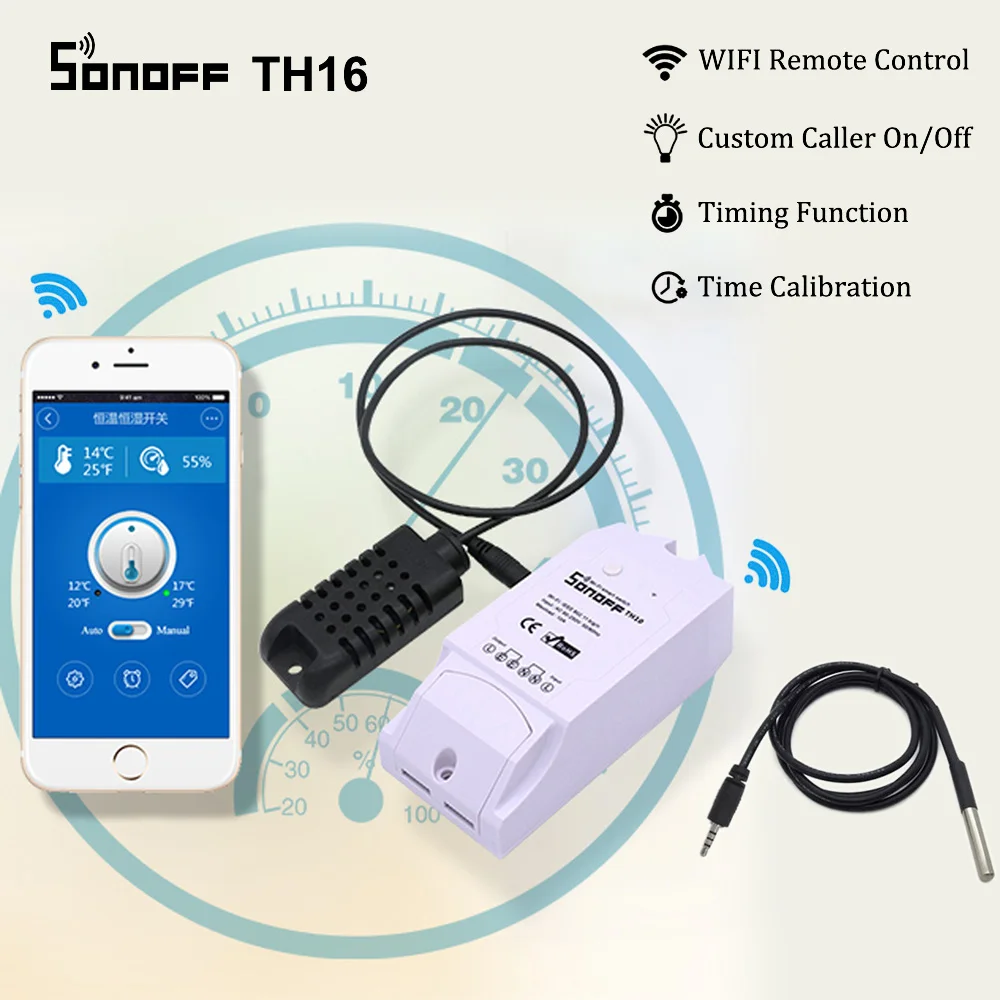 Умный Wifi переключатель Sonoff TH16 контроль температуры и влажности умный домашняя