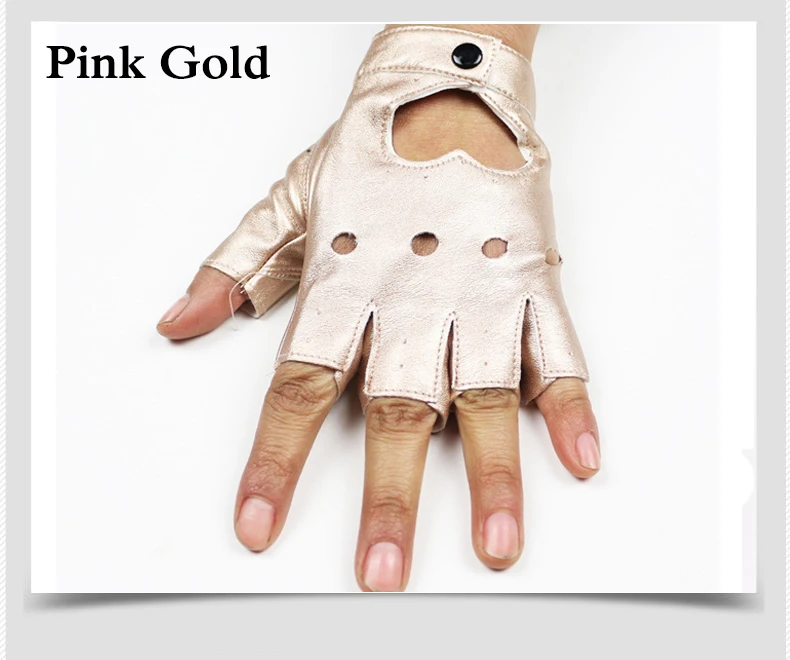 Pink Gold Женские полупальчиковые перчатки в стиле хип-хоп, женские перчатки из искусственной кожи с сердечками, без пальцев, для девочек, для выступлений, танцев - Цвет: Pink Gold