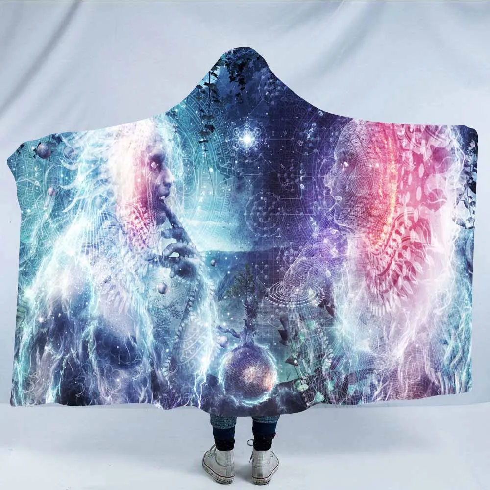 Color 12 Lannidaa зимнее двойное плотное 3D печатное Psychedelic с капюшоном одеяло для взрослых Мандала коралловый флисовый плед на диване кровати - Цвет: Color 12