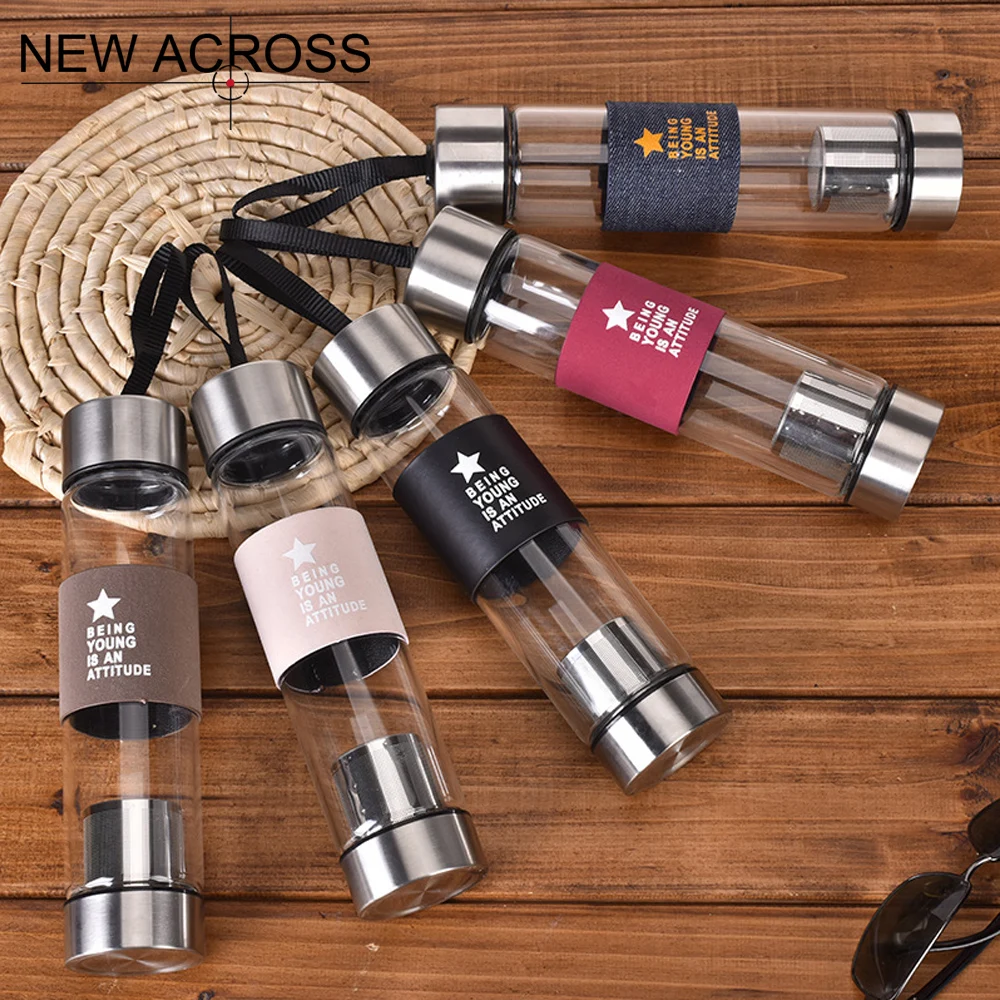 JUH 1 шт логотип на заказ оптом бизнес Подарочная стеклянная бутылка для воды 450 мл