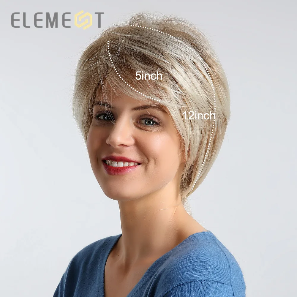 Element 6 дюймов короткие синтетические волосы парик для женщин смесь 50% человеческих волос смешанный коричневый цвет натуральные головные уборы вечерние парики для работы