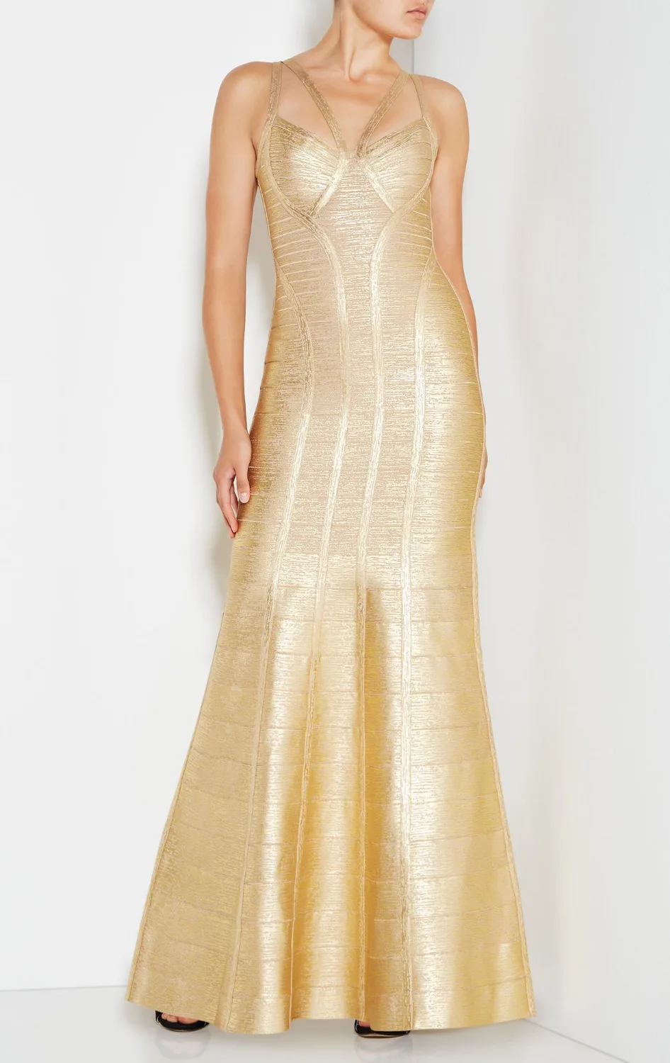 

High Quality Celebrity Gold PrintLong Trumpet Dress Rayon Long Bandage Dress Cocktail Party Dress