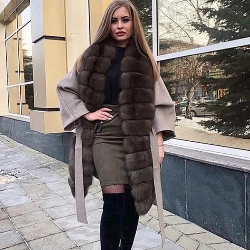 2020 полушерстяное модное тонкое длинное пальто из натурального меха женские зима