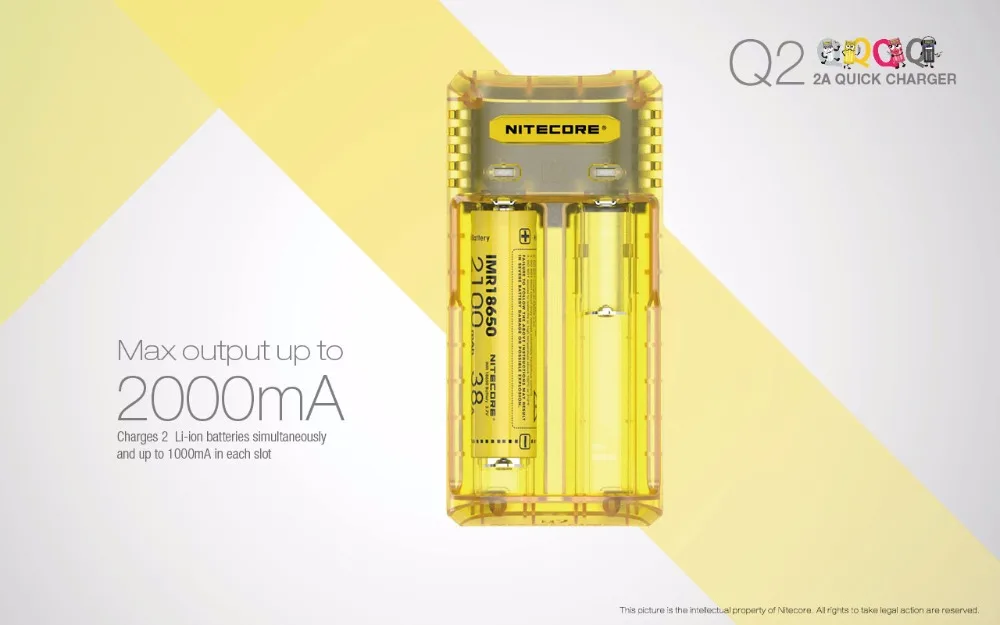 Умное зарядное устройство NITECORE Q2 с 2 слотами IMR/li ion для 18350 14500 16340 RCR123 26650 10340 10350 10440