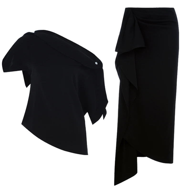 Облегающий комплект INDRESSME летнее платье из 2 предметов Черный Асимметричный топ