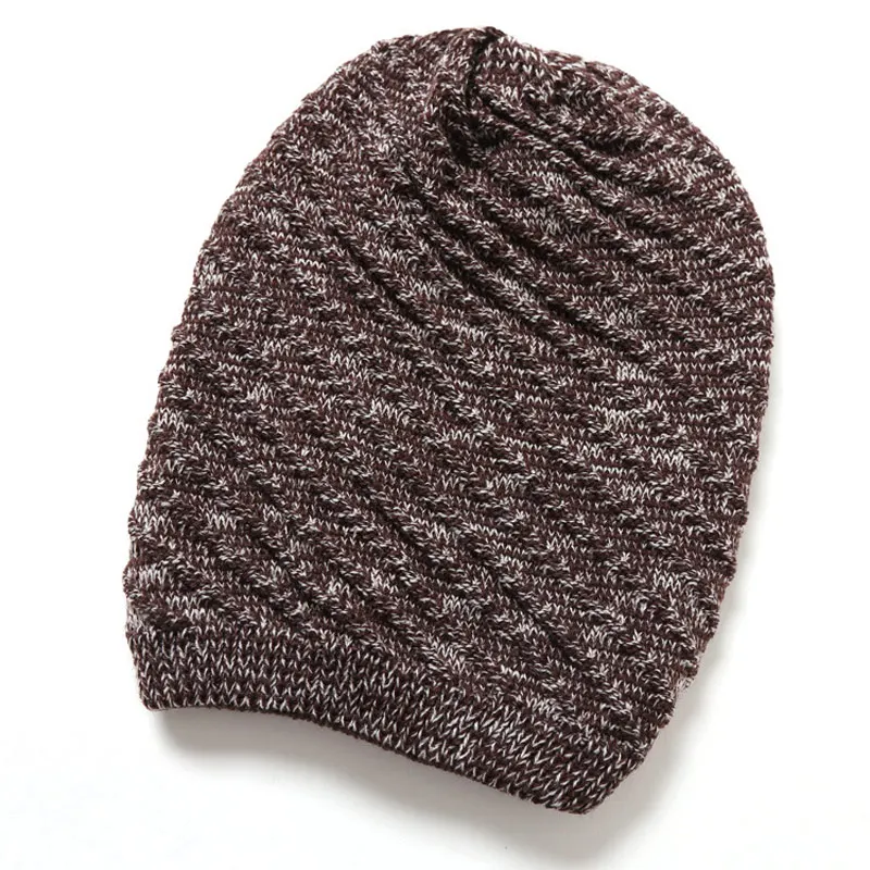

Both sides can wear New autumn winter men women striped knitted hat oversize slouch skull beanies cap brown grey black