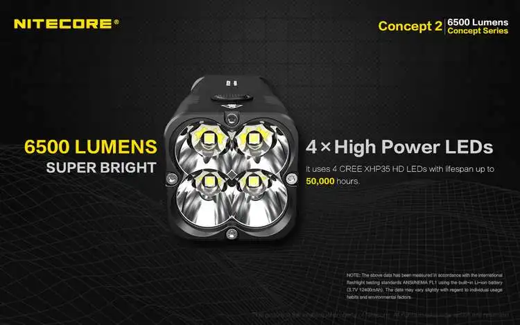 Новинка, NITECORE, концепция 2, C2, 6500 люменов, 4 x CREE, XHP35, HD, перезаряжаемый, открытый, поиск поход, фонарик