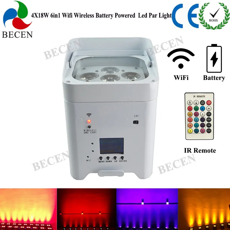 IRC Remote control 4x15w RGBWA UV 6in1 par light Wifi APP Control Wireless DMX Battery Powered MINI LED uplight 4pcs | Лампы и