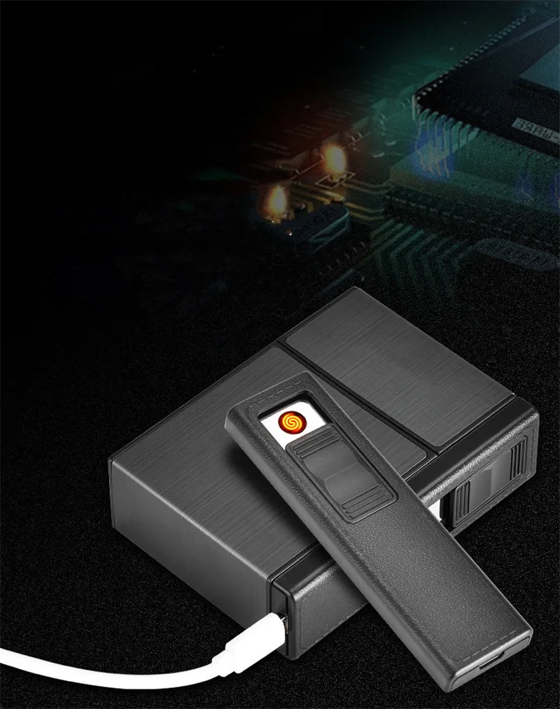 Перезаряжаемая электронная USB Зажигалка Беспламенное ветрозащитное покрытие для табака чехол для прикуривателя с держателем для сигарет чехол