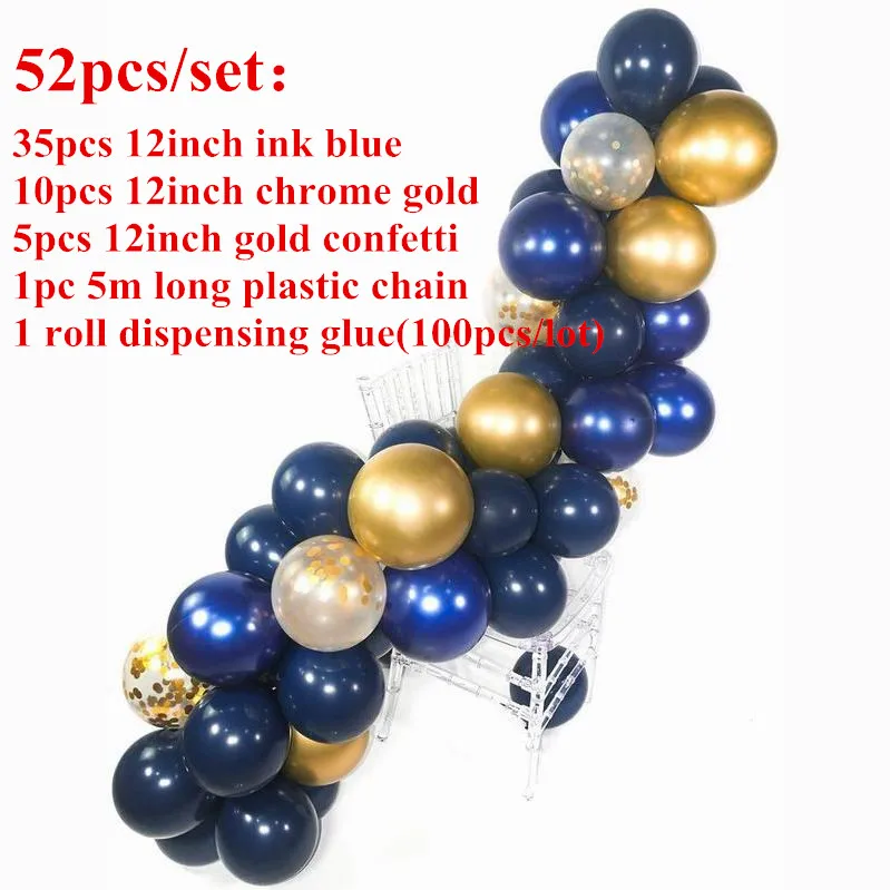 52pcs set 82 шт./компл. чернил синих латексных шаров цепи резиновый Свадебная вечеринка гирлянда фон с воздушными шарами декоративный шар цепи арка украшения - Цвет: 52pcs set