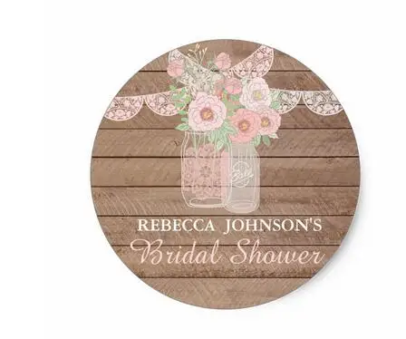 

1.5inch Chic Lace Mason Jar & Wood Bridal Shower Sticker