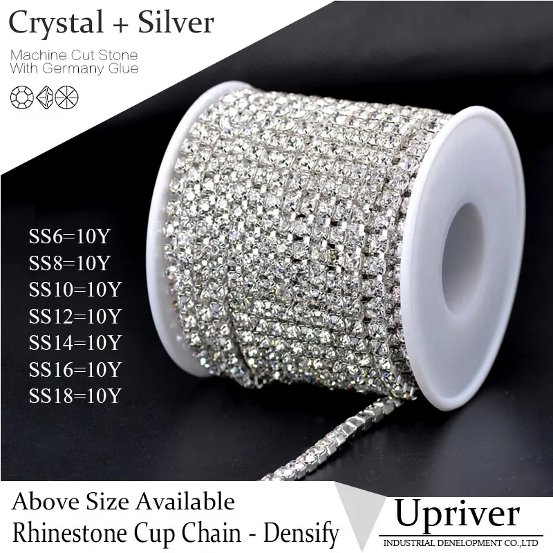 Upriver 10 ярдов/рулон яркие Стразы Серебряное основание Densify коготь SS16 (3 8 4 0 мм) Кубок