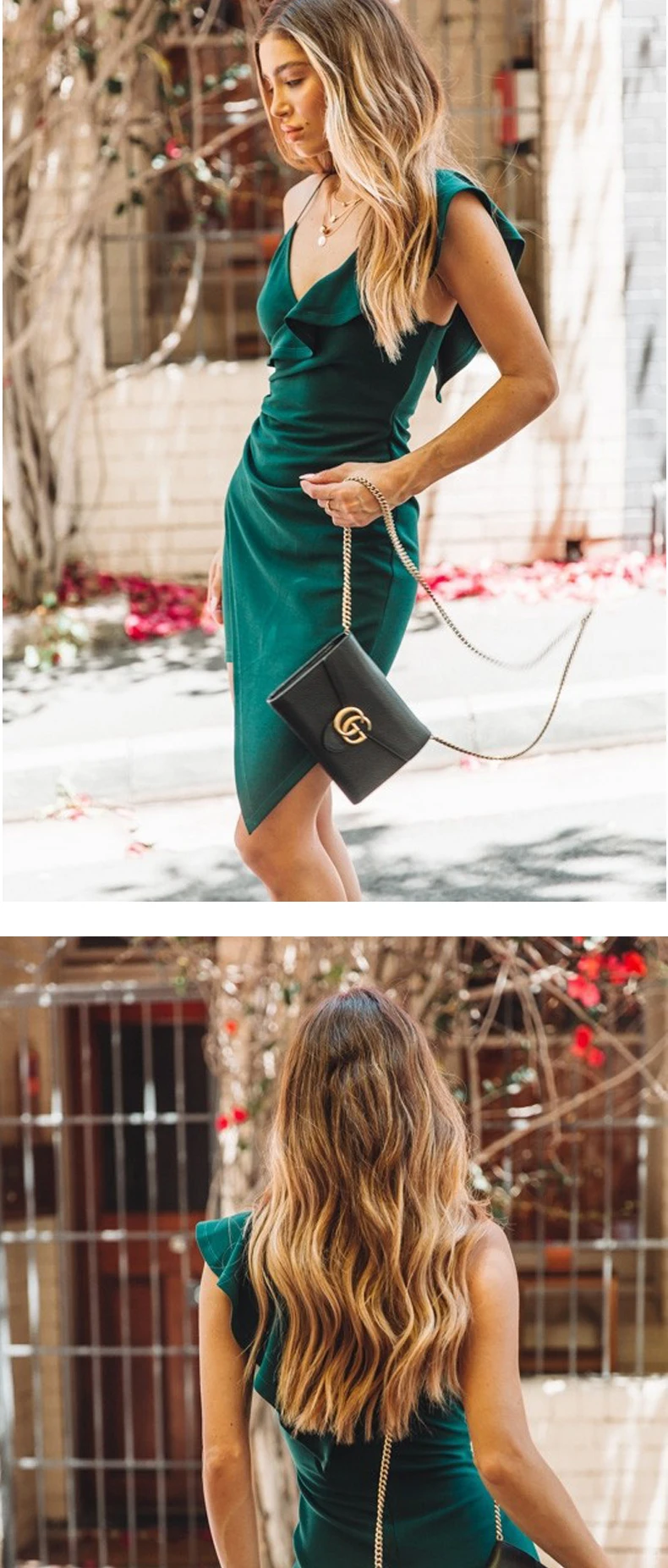 Ruffled Sexy Deep V-neck Spaghetti Strap Irregular Dress Summer Sleeveless Women Mini Dress Black Green Night Club Dresses