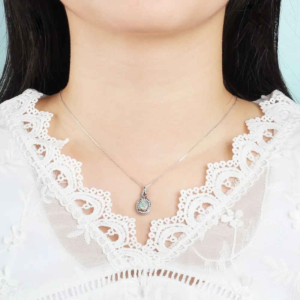 Ожерелье из серебра 2017 пробы с круглым опалом кулоном | Украшения и аксессуары