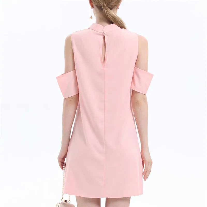 Летние Для женщин платья шифон молния ремень шить розовый Прямые Модные